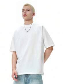 INFLATION 2025春夏新款美式解构拼布短袖T恤，美式街头风格重磅上衣 - 白色 - 查看 3