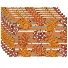 1/2/4/6 Pieces Of Autumn Polyester Placemats - Maple Leaf And Pumpkin Pattern Watercolor Design, 30x45 Cm, Machine Washable Table Mat, Suitable For Thanksgiving, Autumn Kitchen And Dining Decoration, Rural Seasonal Tableware, Autumn Table Decoration, Thanksgiving Plate Arrangement, High-Quality Fabric, Home Entertainment Decoration. - Multicolor - View 17