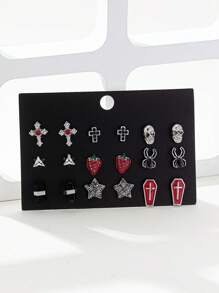 9 Paar Gothic Stil Spitzen Anhänger Set mit Kreuz, Herz, Stern, Spinne, Totenkopf Motiven, vielseitig einsetzbare Party Socken