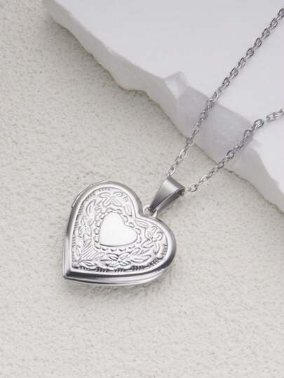 1 Collar con colgante de caja de fotos con corazón abierto de acero inoxidable de varios colores a la moda, adecuado para uso diario de mujeres