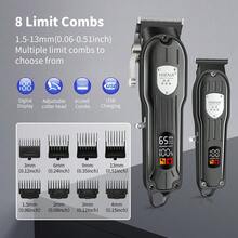 2 piezas/set HIENA Profesional inalámbrico para cabello Clipper, LED, Charging USB, C portátil para el cabello, Set de tijeras de regalo, el mejor regalo para él - Negro - Ver 6