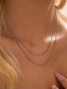 Nooxian 2 piezas/set Cadena redonda de serpiente de acero inoxidable minimalista unisex
