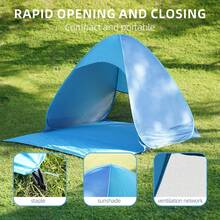 Carpa de playa con bolsa de almacenamiento, toldo portátil para sombra adecuado para playa, camping, pesca, picnic, actividades familiares al aire libre, fácil de montar, resistente al agua y a los rayos UV