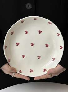 1pc Cute Red Heart Ceramic Dinner Plate, 6inch/8inch Option, Home Afternoon Tea Cake Dessert Plate, Western Steak Pasta Plate, Fruit Salad Plate, Veggie Plate, Holiday Gift For Boyfriend/Girlfriend, Family