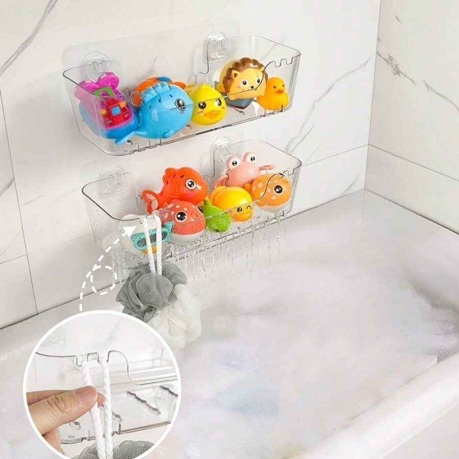 1 件透明浴室玩具收纳整理器带排水孔 - 耐用塑料浴缸支架，快干易清洁浴室淋浴架，壁挂式设计，浴室收纳和储物，浴室配件，架子 - 多色 - 查看 1