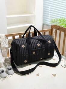 1pc Personalized Embroidered Floral Mommy Bag, Large Capacity Custom Embroidered Maternity Bag, Cute Cartoon Pattern Diaper Bag, Fashion Versatile Mommy Tote Bag For Outdoor, Multi-Functional Diaper & Bottle Shoulder Bag With Stroller Hook, Suitable For Daily Use, Can Be Given As A Gift To Family, Friends, New Moms