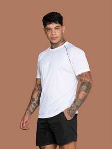 Men's Dry Fit Short Sleeve Sports Shirt, Polyester With Elastane, Training Gym - White - View 3