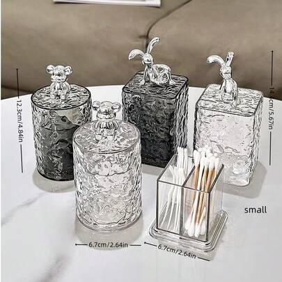 1 pieza Caja elegante y compacta de lujo para portapalillos/hisopos de diseño de oso gris transparente, caja de almacenamiento multiusos de alta gama y creativa para sala de estar, delicada y ligera