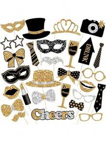 30 件黑色和金色婚礼摄影道具 - 优雅的 Ins 风格生日派对装饰品，采用纸质材料拍摄装饰品，无羽毛 - 彩色 - 查看 5