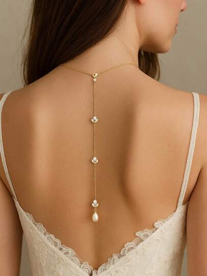 1pc Fashionable & Simple European And American Style Water Drop Backless Body Chain Necklace With Tassel For Women