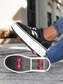 2-In-1 Removable Roller Skates For Teenagers & Students, Boys & Girls Roller Skating Shoes, Casual Sports Skateboard Shoes - Black and White - View 1