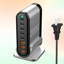 Bộ sạc nhanh USB-C - Bộ sạc nhanh PD 8 cổng nhỏ gọn, Bộ đổi nguồn máy tính xách tay cho MacBook Pro/Air, Tất cả iPad Pro, 16/15/14/13/12, Galaxy Note20/S22, Pixel có dây nối dài AC 5 ft phù hợp cho nhiều người sạc, nhiều thiết bị sạc, nhu cầu sạc tại nhà và trạm sạc cho bàn làm việc văn phòng - Xem 5