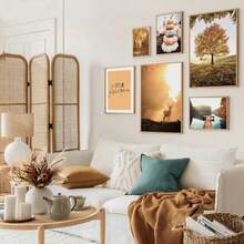 1 Stück/3 Stücke Wandkunst Poster wahlweise mit Rahmen, Wanddekoration, Herbst Tiere Landschaft, See Bäume, Tiere, Hirsche Wälder, Leinwanddruck und Poster, Kürbis Schilf Gemälde, Wohnzimmer Bilder, Dekoration