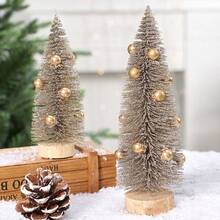 Mini Artificial Christmas Trees With Wooden Base, Tabletop Christmas Trees With Gold Color Decorative, Wooden Base For Christmas Decor Christmas Party Home Table Craft Decorations, Perfect For Christmas & Home Decorations (Please Note That Due To The Circular Base Of The Christmas Tree Being Directly Cut From Natural Wood, There May Be Some Slight Errors In The Size Of The Wooden Base. Please Carefully Consider Before Placing An Order) Christmas Decorations Home Christmas Gifts Christmas Decor - Multicolor - View 3