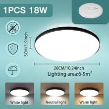 CANMEIJIA 1pc LED Ceiling Light, Modern Indoor Decorative Lamp, Black Round LED Recessed Ceiling Light, Suitable For Living Room, Bedroom, Kitchen, Bathroom, 185-265V, 18W/30W/40W/50W, 3000K Warm White/4000K Neutral White/6500K Cool White, Dimmable 3 Color Temperatures, For Bedroom, Balcony, Bathroom, Living Room, Room, Garage Lighting - Black Round Ceiling Lamp - View 15