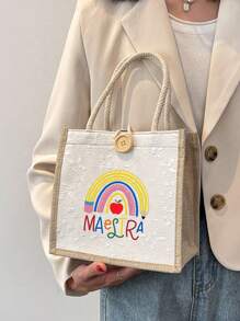 1Pc Teacher Pattern Printed Tote Bag With "Maestra" Letter Print, Reusable Printed Women'S Tote Bag, Large Capacity Handbag, Casual Tote Bag, Suitable For Commuting, School And Shopping, Convenient For Outdoor Use, Suitable For Mom - Multicolor - View 9