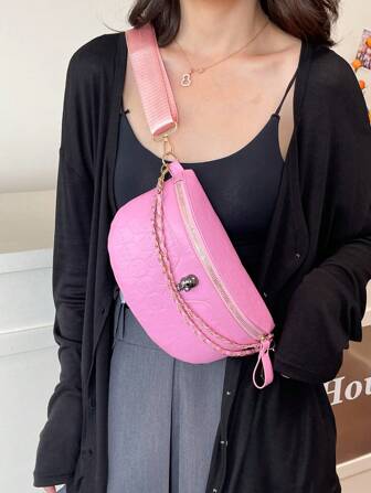1 pièce Sac de taille/poitrine global pour femme avec impression de squelette et sangle en métal, poche intérieure avec fermeture éclair, réglable pour les vacances, les sports, Halloween, cadeau, sac de marque