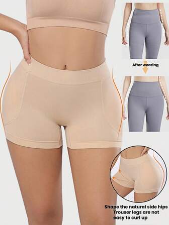 1 pieza Pantalones cortos tipo bóxer sin costuras, cómodos y suaves para mujer en color albaricoque, con almohadillas extraíbles para las caderas, que ajustan y dan forma a las curvas