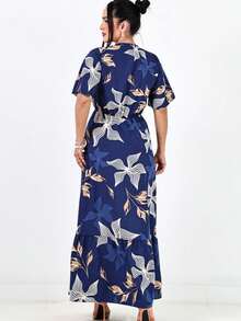 LONG SUMMER DRESS - 海軍藍花卉 - 查看 2