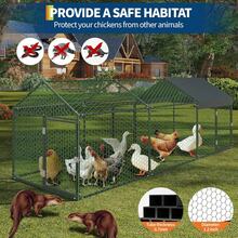 Large Metal Chicken Co Op With Waterproof And Anti-UV Cover, 120" X40" X40" Chicken Run With 3 Doors, Outdoor Hen House For Yard, Walk In Poultry Cage For Rabbit Duck Goose Metal Chicken Co Op, 120" X40" X40" Large Chicken Run   With 3 Doors, Chicken Run For Yard With Waterproof And Anti-UV Cover, Walk In Poultry Cage For Rabbit Duck Goose - 黑色 - 查看 6