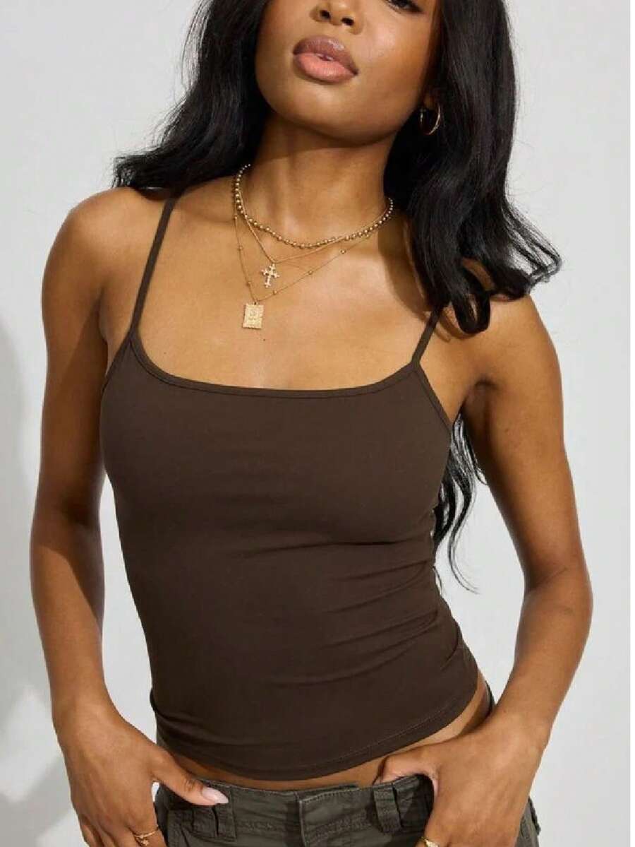 Aesthetic Moda Basic Strappy Tank Top - Óxido marrón - Ver 1