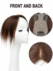 Postizo elegante hecho a mano para mujeres, de cabello humano real natural negro, con sistema de clip, ligero y sin costuras, para cabello ralo, cobertura de canas, estilo liso, para modificar la forma del rostro