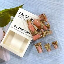 MGold Rhinestones Butterfly Pr On Nails Medium Duckbill Design Coffin Full Cover Artificial Acrylic French Stick On DIY Glue On For Women Manicure Kit8001 - Đa - Xem 5