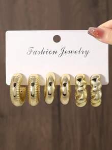 6/18pcs Elegant Geometric Earring Set, Minimalist Creative Resin Teardrop & C-Shape Pendant Earrings, Chic & Stylish Earrings For Women, Daily & Party Jewelry, Holiday Gift - Gold - View 16