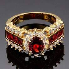 Fashion Ladies Golden Plated Red Gemstone CZ Wedding Ring Size 6-10 - Đỏ - Xem 3