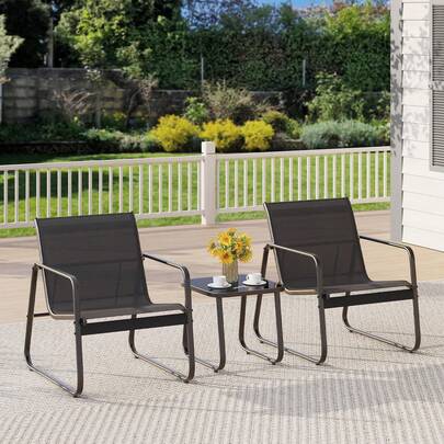juego de muebles de patio de 3 piezas,Juego de 2 sillas de patio, juegos de bistró, con tela de textileno, mesa auxiliar con marco de metal, juego de sillas para exteriores, para balcón
