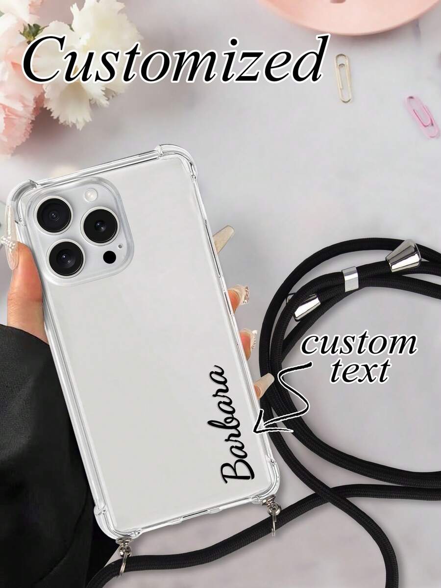 1pc Customized Signature Simple Transparent Anti-Drop Phone Case + Lanyard, Convenient To Carry Out, Compatible With IPhone11/12/13/14/15/16/16pro/16plus/16promax/17/17air/17pro/17prmax, Pixel 9A/S24/S25ultra/S25plus/S25edge/A17/A07, Moto G85, Infinix Hot 50 Pro+, Suitable As Daily Gift For Friends - Clear - View 1