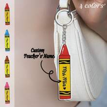 个性化教师蜡笔钥匙扣礼物亚克力名牌配件，适合返校使用，可爱的女同事/员工 ID，返校用品文具铅笔袋背包装饰，返校必需品