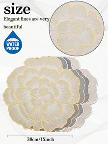 2-6pcs Gold Peony Placemats, Romantic Rose Minimalist Waterproof PVC Vase Mats, Washable, Easy To Clean, Wipe-Able, Non-Slip, Heat-Resistant, For Room Decor, Dining Table, Home Decor, Suitable For Holidays, Parties, Birthdays, Weddings And Dinners - Multicolor - View 4
