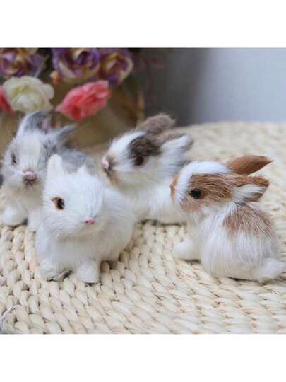 1pc Realistic Mini Rabbit Figurine, High-End Handmade Craft Decor, Suitable For Office, Home, Car, Window Display, Living Room, Bedroom, Realistic Animal Decoration, Perfect For Holiday, Birthday, And Gift Giving