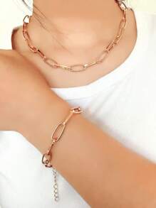 1pc Minimalist Metal Chain Bracelet, 1pc Minimalist Metal Chain Necklace Set