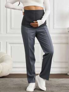 Pantalón maternidad, pantalón vestir premamá, ropa embarazada elegante, pretina elástica, soporte vientre, pantalón formal embarazo, moda gestante, comfort premamá, pantalón trabajo maternidad, prendas maternidad. - Gris Claro - Ver 1