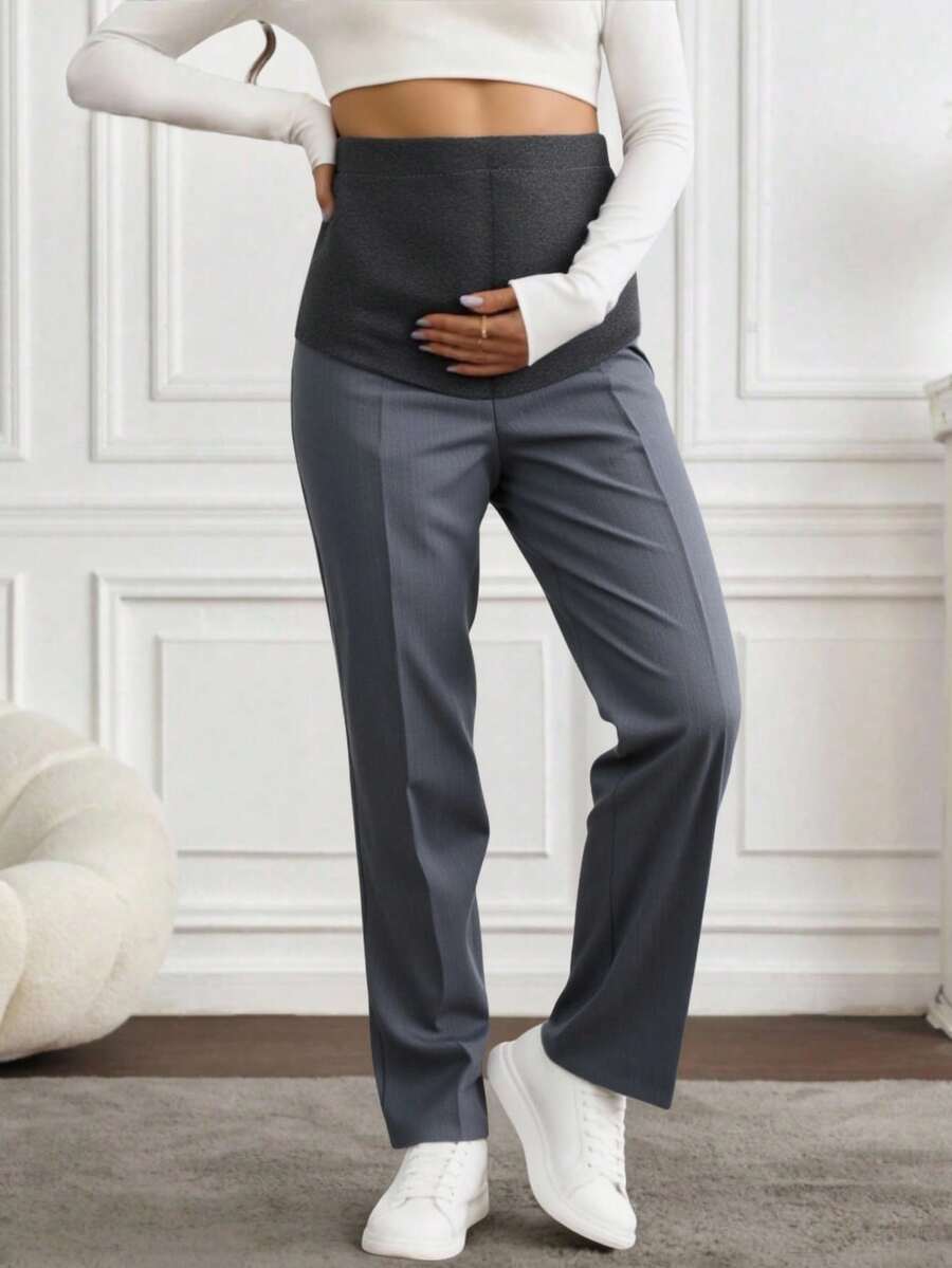 Pantalón maternidad, pantalón vestir premamá, ropa embarazada elegante, pretina elástica, soporte vientre, pantalón formal embarazo, moda gestante, comfort premamá, pantalón trabajo maternidad, prendas maternidad. - Gris Claro - Ver 1