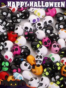 102pcs/51pcs Per Pack, Colorful Skull Beads For Halloween, Cute Halloween Colored Skull Beads Craft, DIY Jewelry Making Supplies, Acrylic Skull Loose Beads Handmade Accessories, Suitable For Halloween Wear, Spooky Fun, Holiday Gifts, Party/Birthday/Halloween Presents