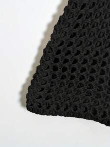 Plus Size Women Casual Hollow Out Short/Long Sleeve Pullover Hoodie Sweater, Holiday Style Vacation Beach - Black - View 4