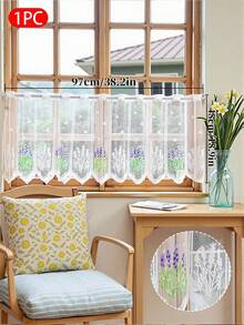 1pc Countryside Floral Lavender Sheer Curtain Panel - Semi-Transparent Polyester Voile, Suitable For Kitchen, Dining Room And Living Room Decor - Multicolor - View 8