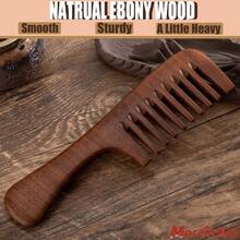 QY Wooden Comb For Women Hair Growth Wide Tooth Comb For Curls With Handle Ebony Wood  1613 - 長寬 - 查看 2