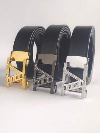 Nytt modebälte, herrbälte i äkta läder med automatiskt spänne, PU-läderbälte för ungdomar, herrbälte med bokstavsspänne för affärsbruk, perfekt presentval för höst, Halloween, höst-vinteraccessoarer, lämplig för tonåringar, ungdomar, män, fritidskläder, utomhus, atletisk, semester, examenspresenter, födelsedag, vardagskläder