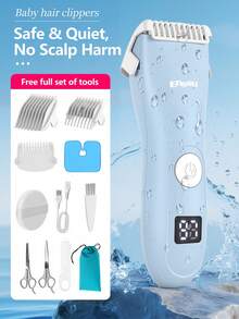 ENSSU 1set New Hair Clippers, Professional Quiet Hair Trimmer For Kids And Toddler, Rechargeable Cordless Hair Cutting Machine For Children, With LCD Display, - Baby Blue - View 11