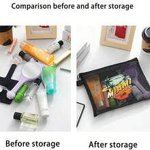 ​​MIAMI SUNSET Mesh Drawstring Bag - Vibrant Palm Beach Florida Themed Organizer For Travel & Beach Essentials | Lightweight Breathable Storage Pouch With Tropical Sunset & Palm Tree Design - Perfect For Swimwear, Sunglasses & Vacation Must-Haves - Black - View 3