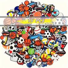 15/22/33pcs Random Sports Charms (Football/Basketball/Baseball/Softball/Volleyball/Hockey), PVC Crocodile Charm, Suitable For Clogs, Sandals, Bracelets, Gift For Men, Women, Kids, Teens, Party - Sports Theme - View 3