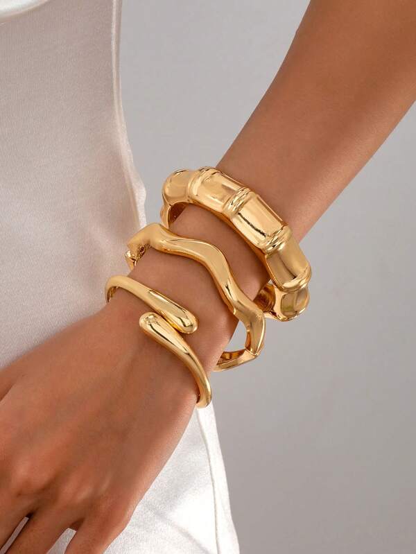 1/3pcs Vintage Coin Style Oversized Fashion Minimalist Metallic Geometric Open Bangle Bracelet, Versatile Jewelry Gift For Daily & Holiday Wear