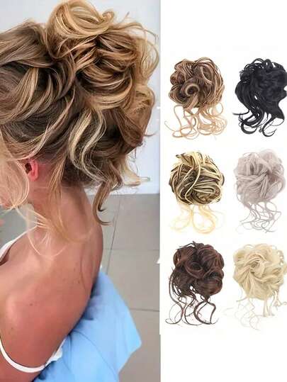 Elegant Curled Bun Hairstyle, Fashionable Volumizing Hair Pad, Extended Bun, Messy Floral Bun Scrunchie, Natural Fluffy Hair Donut, Suitable For Long Hair Women, Wig Set, Ponytail Hair Rings - Easy Clip-On Bun, Instantly Voluminous Styling, Women Hair Claw Clips, Essential For Autumn/Winter Holiday Outfits. Hair Clips Fashion Hair Accessories