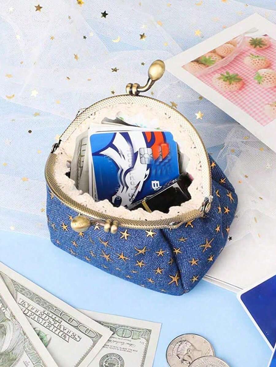 1pc Mini Handbag, Women's Snap Fastener Fashion Wallet, Creative Women's Wallet, Mini Wallet, Wristlet, Coin Purse, Money Bag - Blue - View 1
