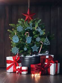 20 pièces - Décorations de flocons de neige bleus Ornements pour sapin de Noël Flocons de neige en plastique pailleté dorés Chaussettes Renne Père Noël Bonhomme de neige Divers pour un monde d'hiver féerique Nouvel An Noël Arbre, fournitures de fête, décorations pour la maison, décorations de chambre, décorations de fête, décorations de sapin de Noël, ameublement intérieur et extérieur - Bleu