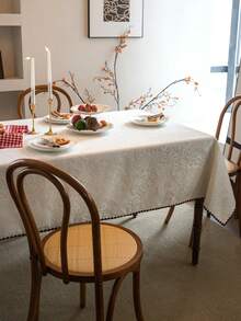 1 pieza Mantel unicolor de lujo francés minimalista, cubierta de mesa de comedor con estampado floral jacquard blanco, adecuado para fiestas, bodas, decoración del hogar y la habitación - Blanco - Ver 8